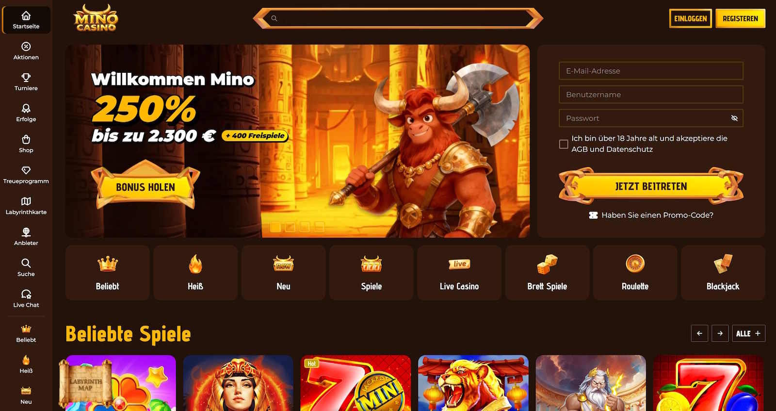 Mino Casino Startseite