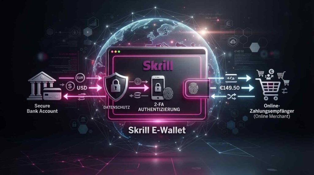 Zahlungsvorgang in Online Casinos mit Skrill optisch dargestellt
