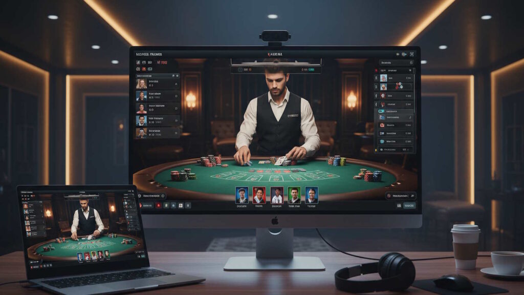 Das Bild zeigt einen Live-Dealer beim Online Poker im Live Casino
